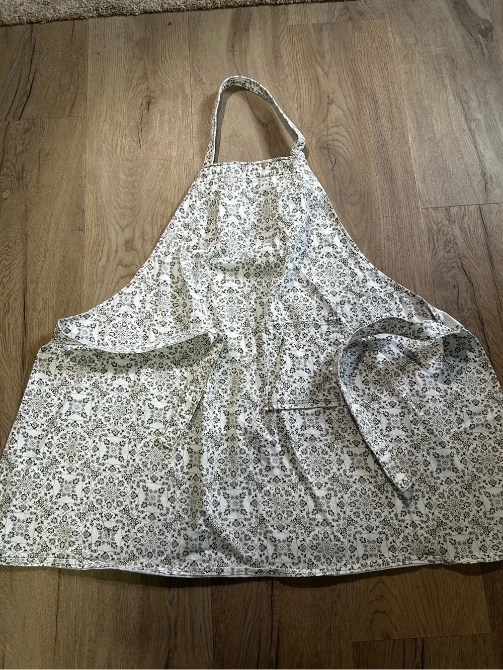 Classic White and Olive Floral Kitchen Apron